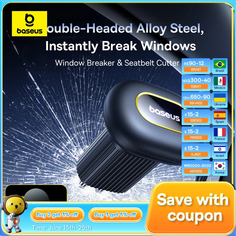 Baseus Double-Headed Car Safety Hammer – Hidden Cutter & Window Breaker