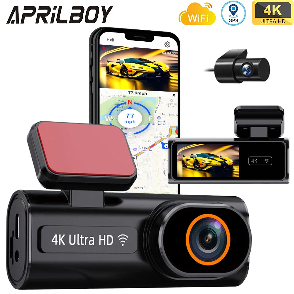 Aprilboy 4K WiFi Dual Dash Cam – Front & Rear, Night Vision