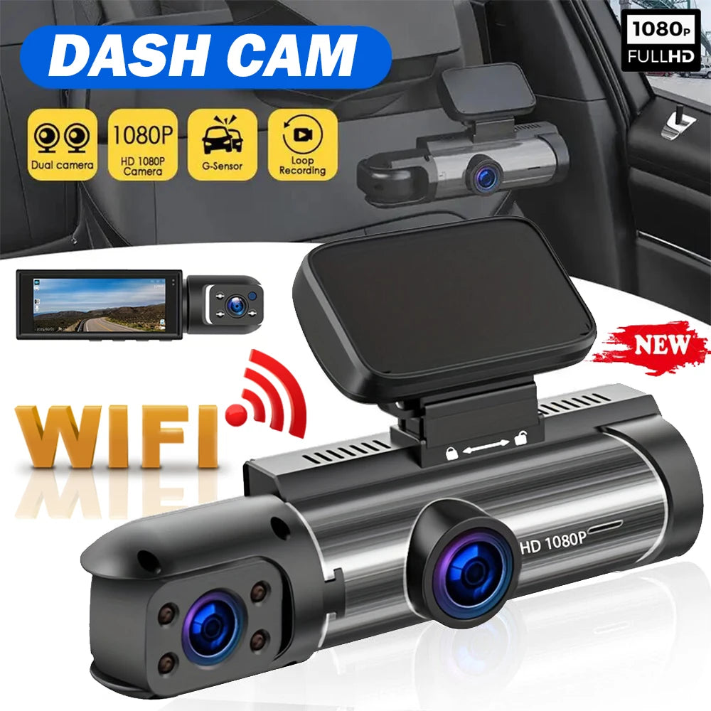 1080P Dual Dash Cam with WiFi – Front & Rear Car DVR Camera with Night Vision & G-Sensor