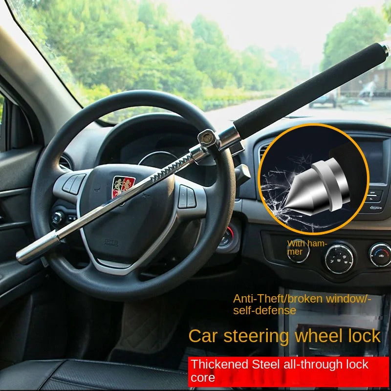Universal Car Steering Wheel Lock – Adjustable Length Double Hook Anti-Theft Clamp