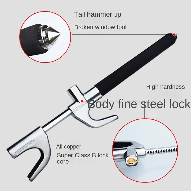 Universal Car Steering Wheel Lock – Adjustable Length Double Hook Anti-Theft Clamp
